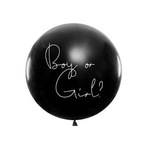 Černý balonek holka nebo kluk, růžové konfety 1m PartyDeco