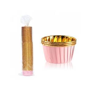 Alobalové pevné košíčky na muffiny růžové se zlatým vnitřkem (50 ks)