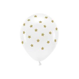 PartyDeco Eco balónky bílé se zlatými hvězdičkami 33 cm (6 ks)