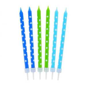 Dortové svíčky s puntíky modré, zelené 24ks